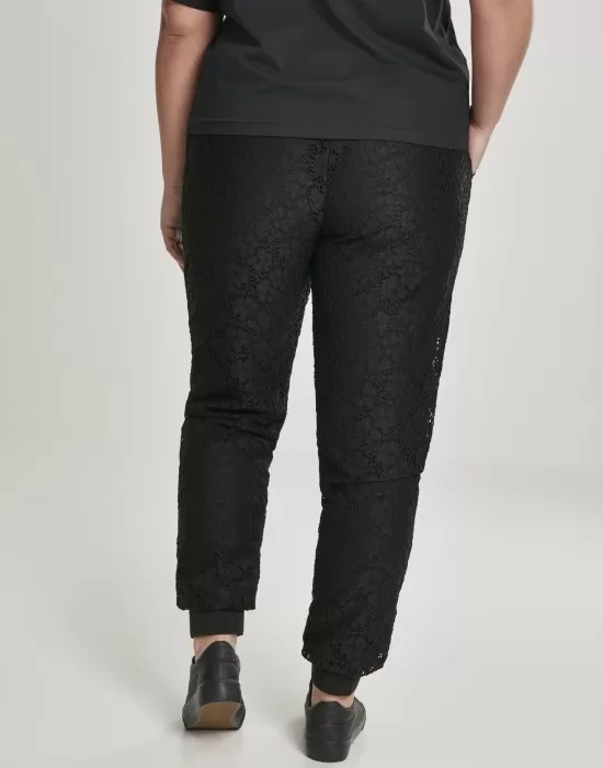 Дамски спортни панталони в черно Urban Classics Ladies Lace Jersey Jog Pants, Панталони - Hoodstyle.bg