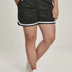 Дамски мрежести BIG SIZE къси панталони в черен цвят Urban Classics Ladies Stripes Mesh Hot Pants 
