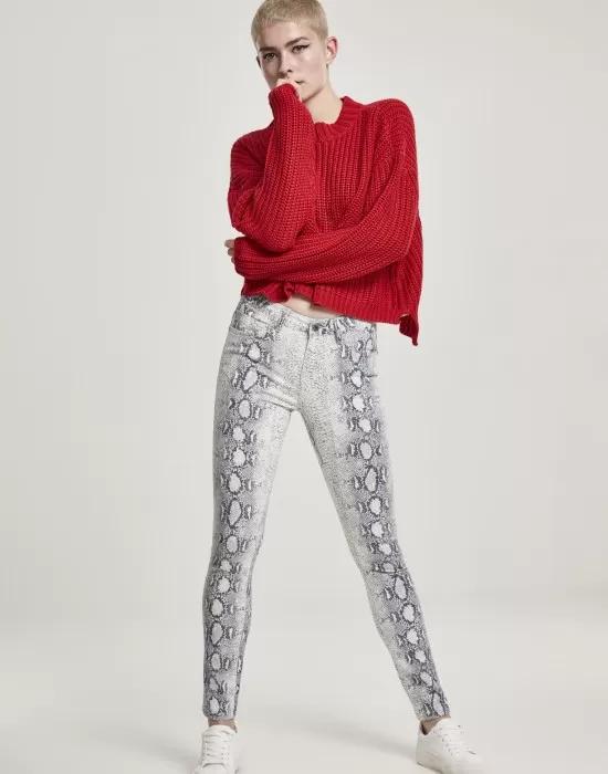 Дамски панталон в бяло Urban Classics Ladies Animal Stretch Twill Skinny Pants, Панталони - Hoodstyle.bg
