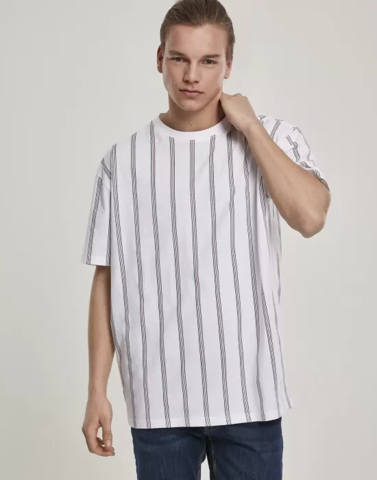 Мъжка тениска в бяло Urban Classics Heavy Oversized AOP Stripe, Тениски - Hoodstyle.bg