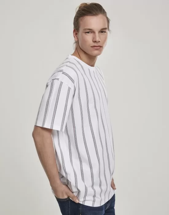 Мъжка тениска в бяло Urban Classics Heavy Oversized AOP Stripe, Тениски - Hoodstyle.bg