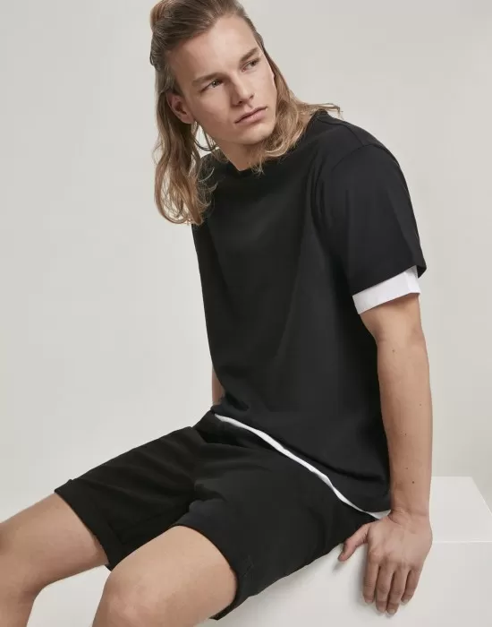Мъжка двупластова тениска в черно и бяло Urban Classics Full Double Layered, Тениски - Hoodstyle.bg