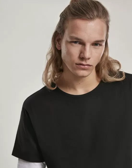 Мъжка двупластова тениска в черно и бяло Urban Classics Full Double Layered, Тениски - Hoodstyle.bg