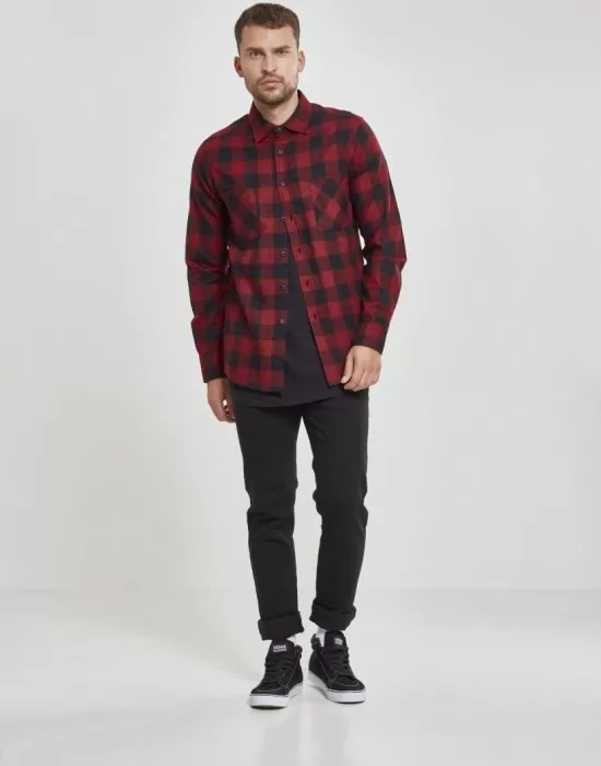 Мъжка червена карирана риза Urban Classics blk/red, Ризи - Hoodstyle.bg