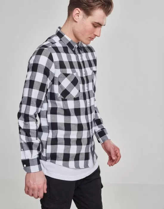 Мъжка карирана риза Urban Classics blk/wht, Ризи - Hoodstyle.bg