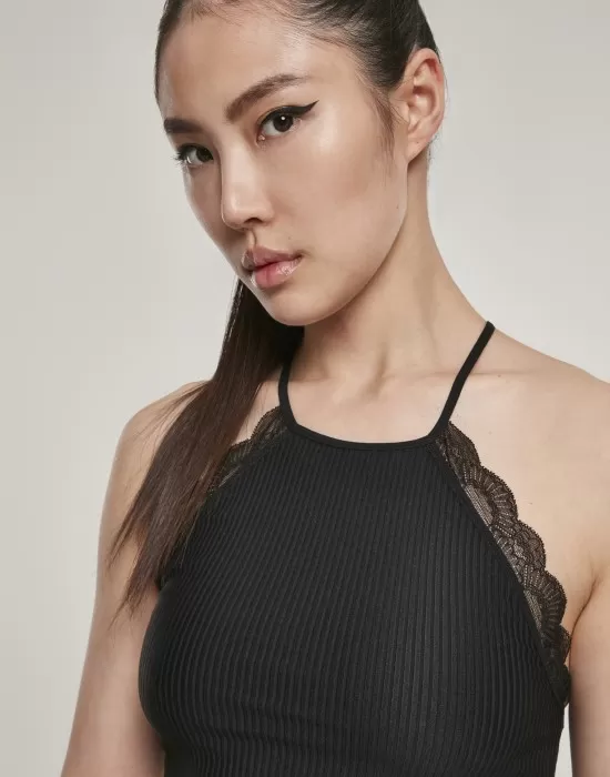 Дамски топ в черен цвят Urban Classics Ladies Laces String Top black, Топове - Hoodstyle.bg