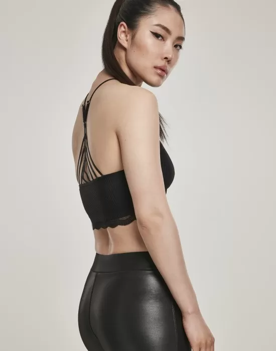 Дамски топ в черен цвят Urban Classics Ladies Laces String Top black, Топове - Hoodstyle.bg
