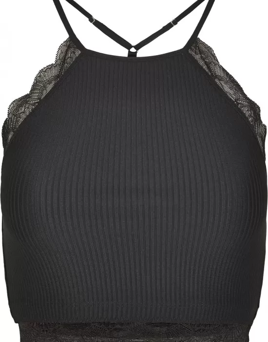Дамски топ в черен цвят Urban Classics Ladies Laces String Top black, Топове - Hoodstyle.bg