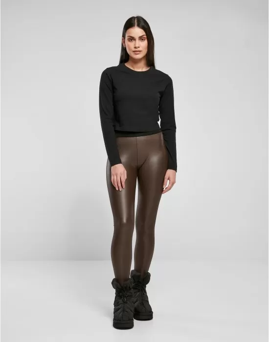 Дамски кожен клин в кафяв цвят Urban Classics Ladies Faux Leggings, Клинове - Hoodstyle.bg
