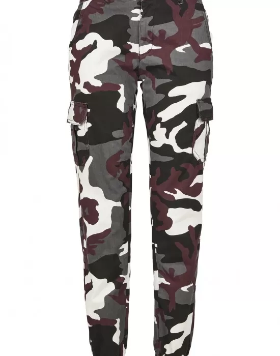 Дамски карго панталон във винено камуфлажен цвят Urban Classics Ladies High Waist Camo Cargo Pants, Панталони - Hoodstyle.bg