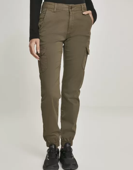 Дамски карго панталон в цвят маслина Urban Classics Ladies High Waist Cargo Pants, Панталони - Hoodstyle.bg