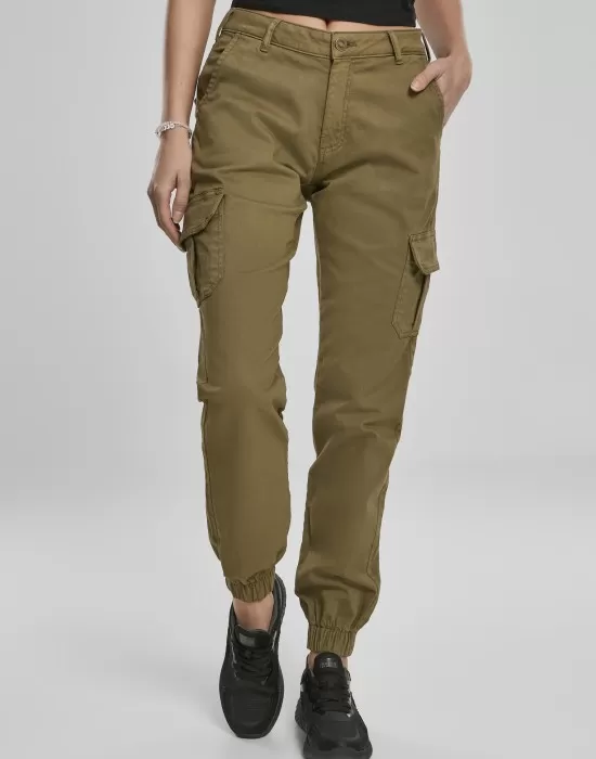 Дамски карго панталон в цвят зряла маслина Urban Classics Ladies High Waist Cargo Pants, Панталони - Hoodstyle.bg