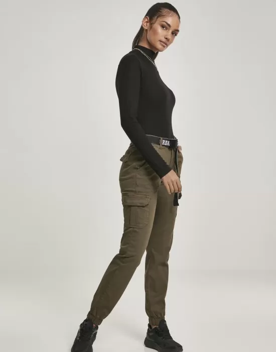 Дамски карго панталон в цвят маслина Urban Classics Ladies High Waist Cargo Pants, Панталони - Hoodstyle.bg