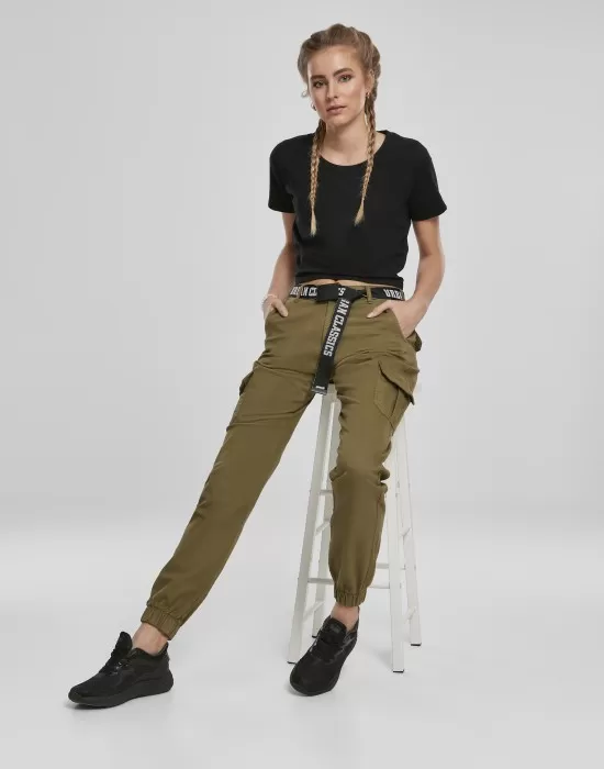Дамски карго панталон в цвят зряла маслина Urban Classics Ladies High Waist Cargo Pants, Панталони - Hoodstyle.bg