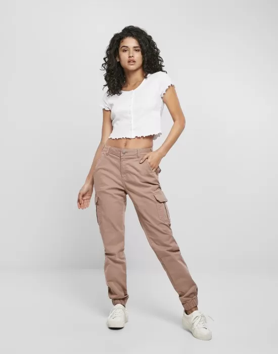 Дамски карго панталон Urban Classics Ladies High Waist Cargo Pants  в цвят пепел от рози, Панталони - Hoodstyle.bg