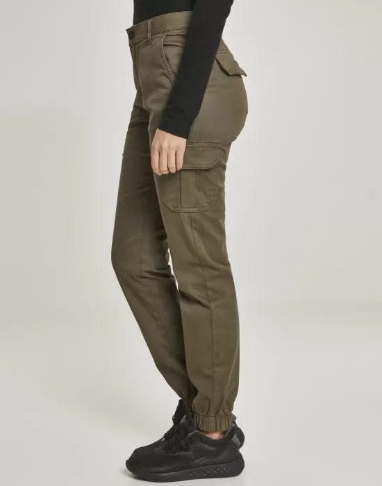 Дамски карго панталон в цвят маслина Urban Classics Ladies High Waist Cargo Pants, Панталони - Hoodstyle.bg