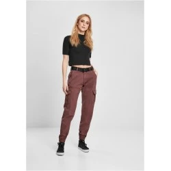 Дамски карго панталон в тъмночервен цвят Ladies High Waist Cargo Pants 