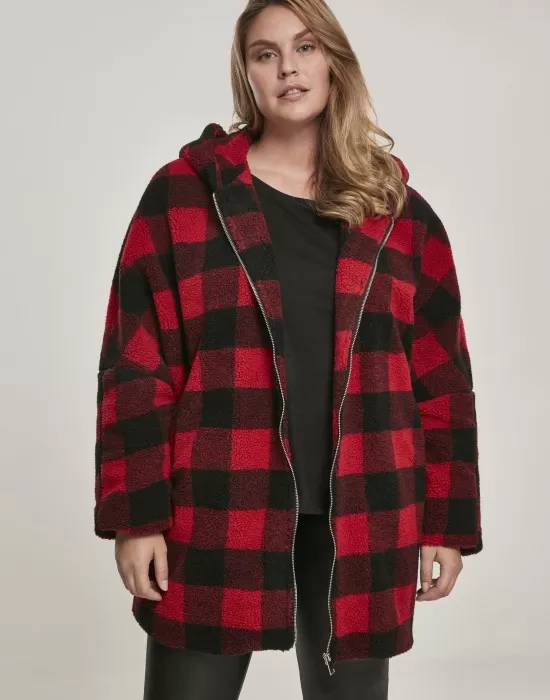 Дамско яке в от Urban Classics Ladies Hooded Oversized Check Sherpa, Якета - Hoodstyle.bg