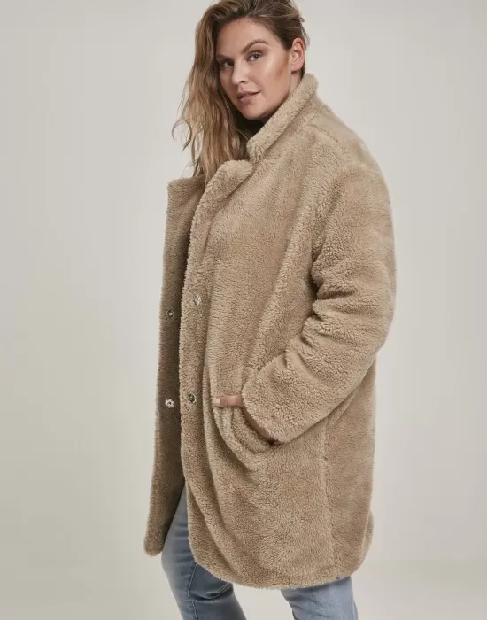 Ladies Oversized Sherpa Coat sand XXL