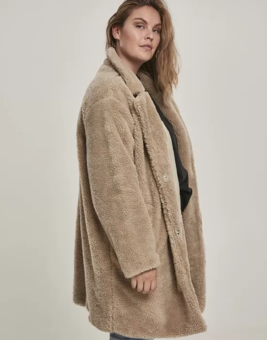 Ladies Oversized Sherpa Coat sand XXL