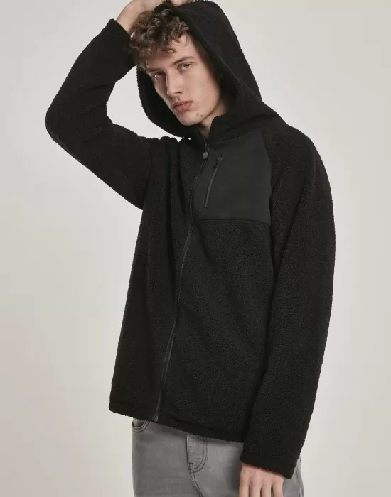 Мъжко яке в черно от Urban Classics Hooded Sherpa Zip, Зимни якета - Hoodstyle.bg