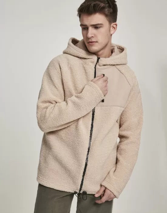 Мъжко яке в пясъчен цвят от Urban Classics Hooded Sherpa Zip, Зимни якета - Hoodstyle.bg