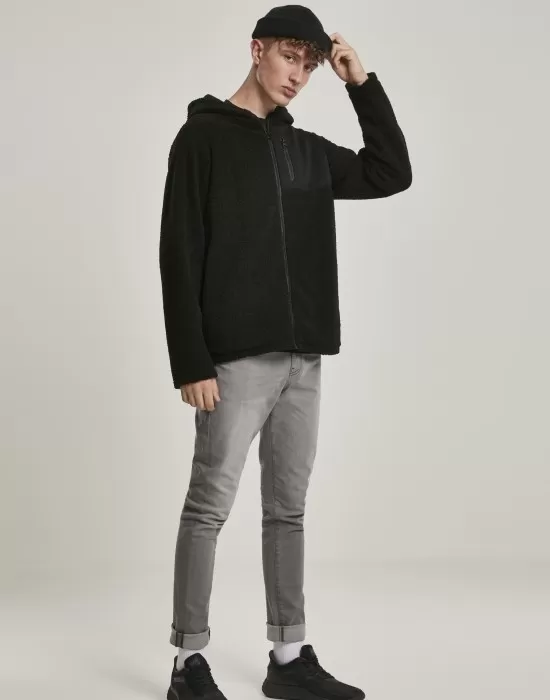 Мъжко яке в черно от Urban Classics Hooded Sherpa Zip, Зимни якета - Hoodstyle.bg