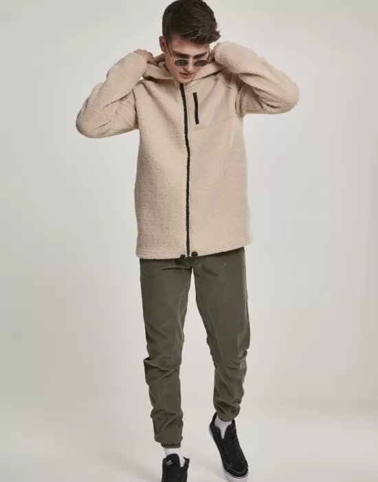 Мъжко яке в пясъчен цвят от Urban Classics Hooded Sherpa Zip, Зимни якета - Hoodstyle.bg