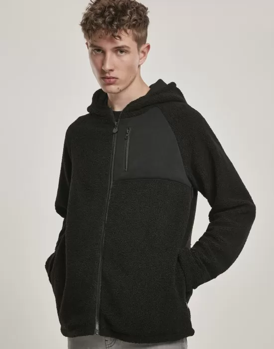 Мъжко яке в черно от Urban Classics Hooded Sherpa Zip, Зимни якета - Hoodstyle.bg
