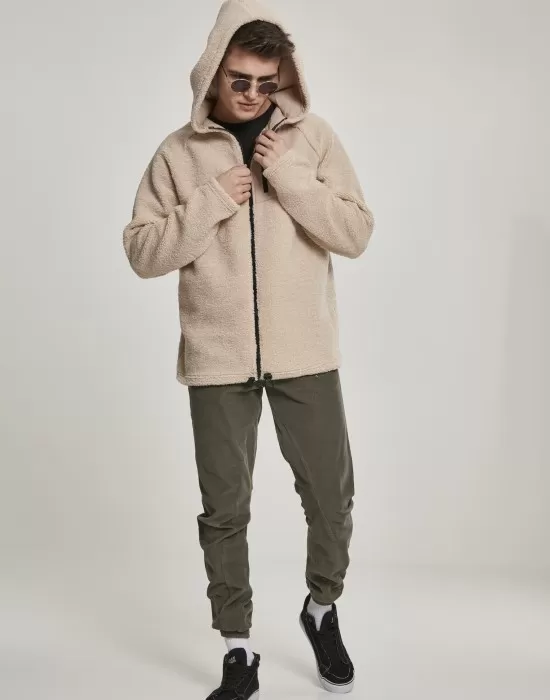 Мъжко яке в пясъчен цвят от Urban Classics Hooded Sherpa Zip, Зимни якета - Hoodstyle.bg
