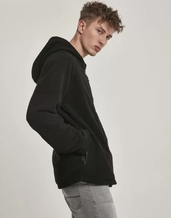 Мъжко яке в черно от Urban Classics Hooded Sherpa Zip, Зимни якета - Hoodstyle.bg