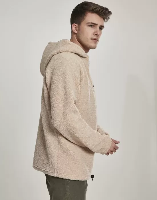 Мъжко яке в пясъчен цвят от Urban Classics Hooded Sherpa Zip, Зимни якета - Hoodstyle.bg