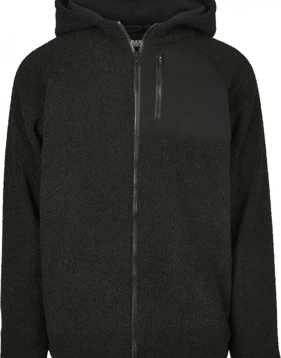 Мъжко яке в черно от Urban Classics Hooded Sherpa Zip, Зимни якета - Hoodstyle.bg
