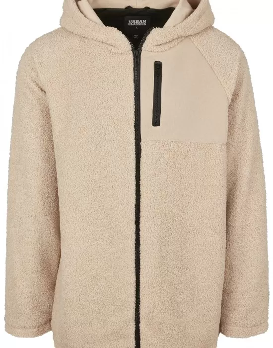 Мъжко яке в пясъчен цвят от Urban Classics Hooded Sherpa Zip, Зимни якета - Hoodstyle.bg