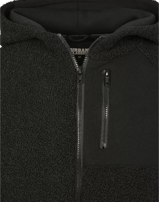 Мъжко яке в черно от Urban Classics Hooded Sherpa Zip, Зимни якета - Hoodstyle.bg