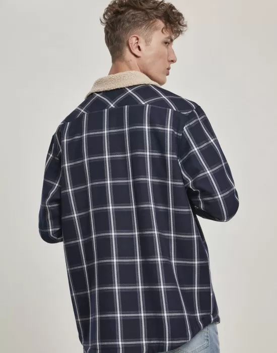 Мъжко тънко яке Urban Classics Sherpa Lined Shirt в тъмносин цвят, Якета Пролет / Есен - Hoodstyle.bg