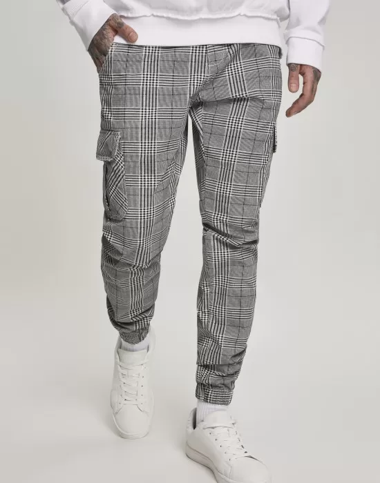 Мъжки карго панталон в черно и бяло Urban Classics AOP Glencheck Cargo Jog Pants, Панталони - Hoodstyle.bg