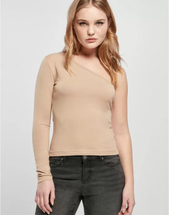 Дамска блуза с един ръкав в бежов цвят Urban Classics Asymmetric, Блузи - Hoodstyle.bg