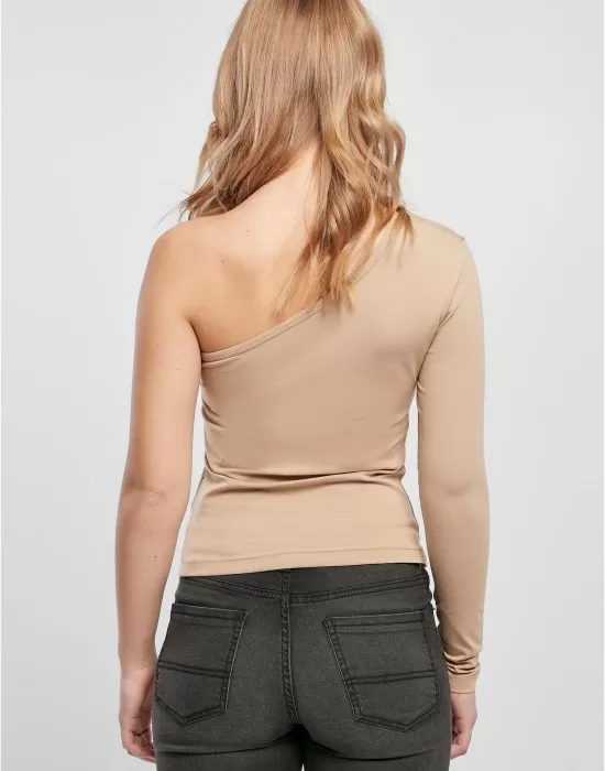 Дамска блуза с един ръкав в бежов цвят Urban Classics Asymmetric, Блузи - Hoodstyle.bg