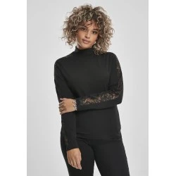 Дамска блуза в черно Urban Classics Ladies Lace Striped LS 