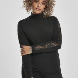Дамска блуза в черно Urban Classics Ladies Lace Striped LS 