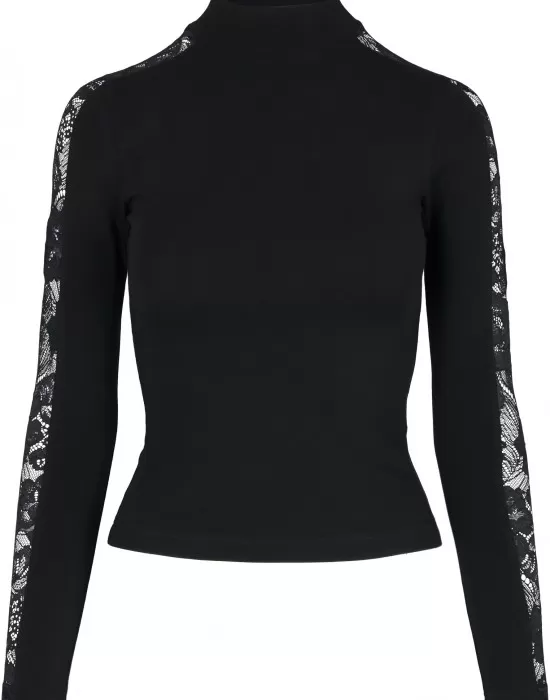 Дамска блуза в черно Urban Classics Ladies Lace Striped LS, Блузи - Hoodstyle.bg