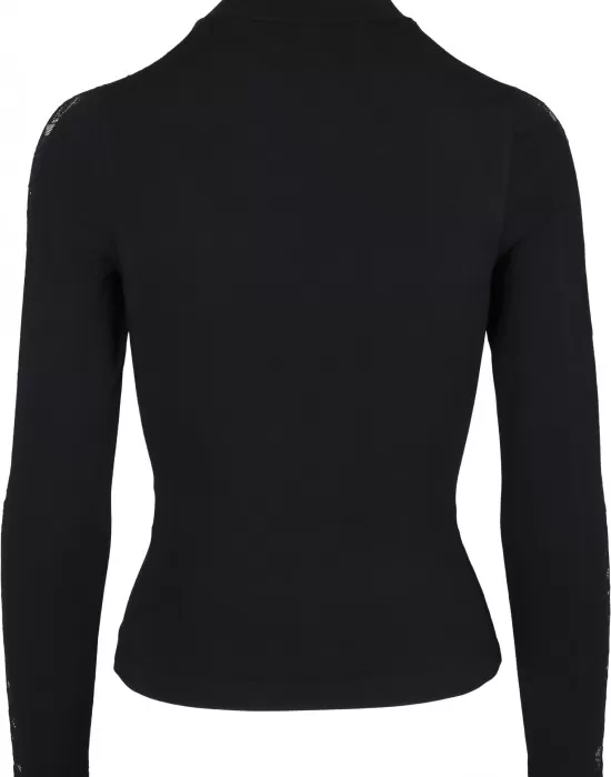 Дамска блуза в черно Urban Classics Ladies Lace Striped LS, Блузи - Hoodstyle.bg