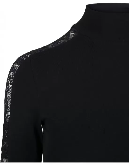 Дамска блуза в черно Urban Classics Ladies Lace Striped LS, Блузи - Hoodstyle.bg