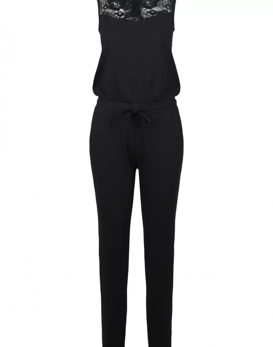 Дамски гащеризон с дантела в черен цвят Urban Classics Ladies Lace Block Jumpsuit, Панталони - Hoodstyle.bg