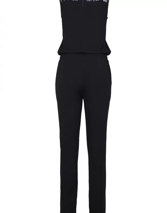 Дамски гащеризон с дантела в черен цвят Urban Classics Ladies Lace Block Jumpsuit, Панталони - Hoodstyle.bg
