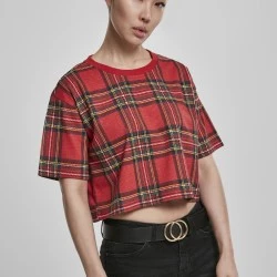 Дамска карирана къса тениска Urban Classics Ladies AOP Tartan Short Oversized Tee red/blk 