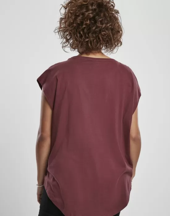 Дамска тениска в тъмночервен цвят Urban Classics Ladies Basic Shaped Tee cherry, Тениски - Hoodstyle.bg