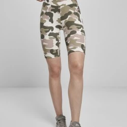 Дамски къс клин в камуфлажен десен Urban Classics High Waist Camo Tech Cycle Shorts duskrose camo