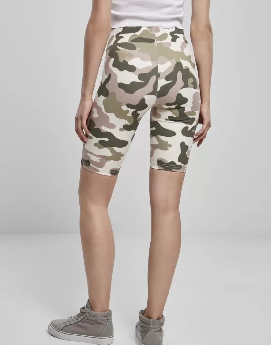 Дамски къс клин в камуфлажен десен Urban Classics High Waist Camo Tech Cycle Shorts duskrose camo, Клинове - Hoodstyle.bg